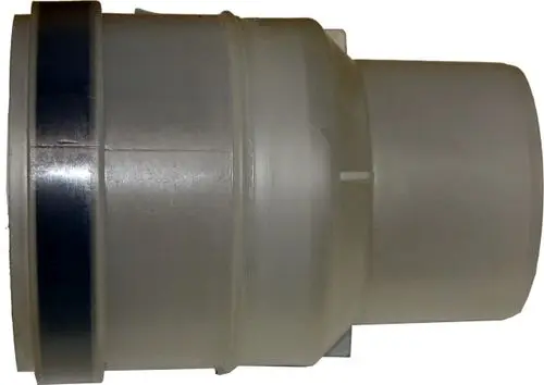 Adapter aus Kunststoff, geeignet für Rohrverbindungen. Er wird verwendet, um DN80 auf DN100 anzupassen. Produziert von Wolf.